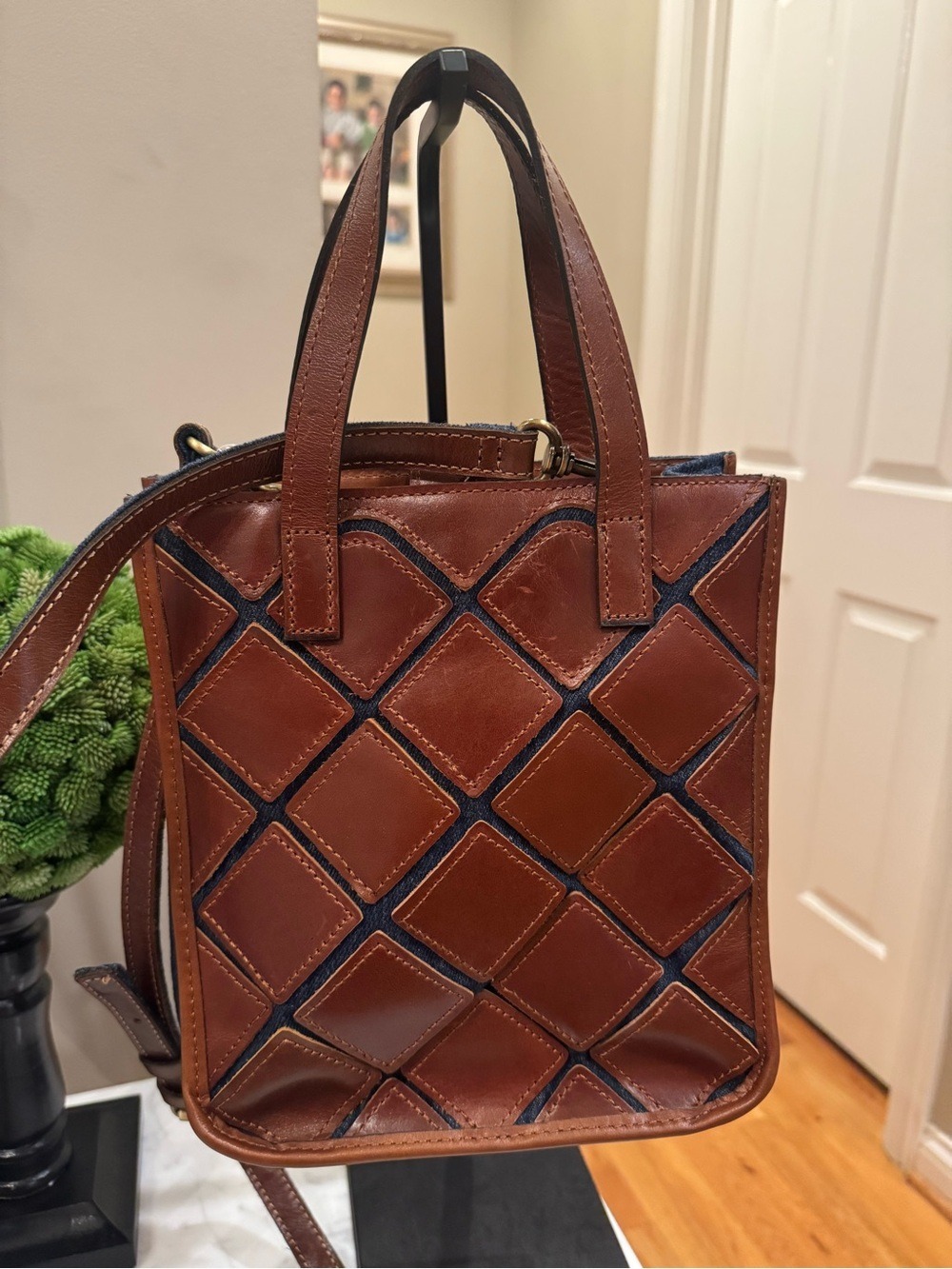 Patricia Nash Billie Mini Tote NWT Leather & Denim Patchwork Crossbody Bag - Picture 2 of 12